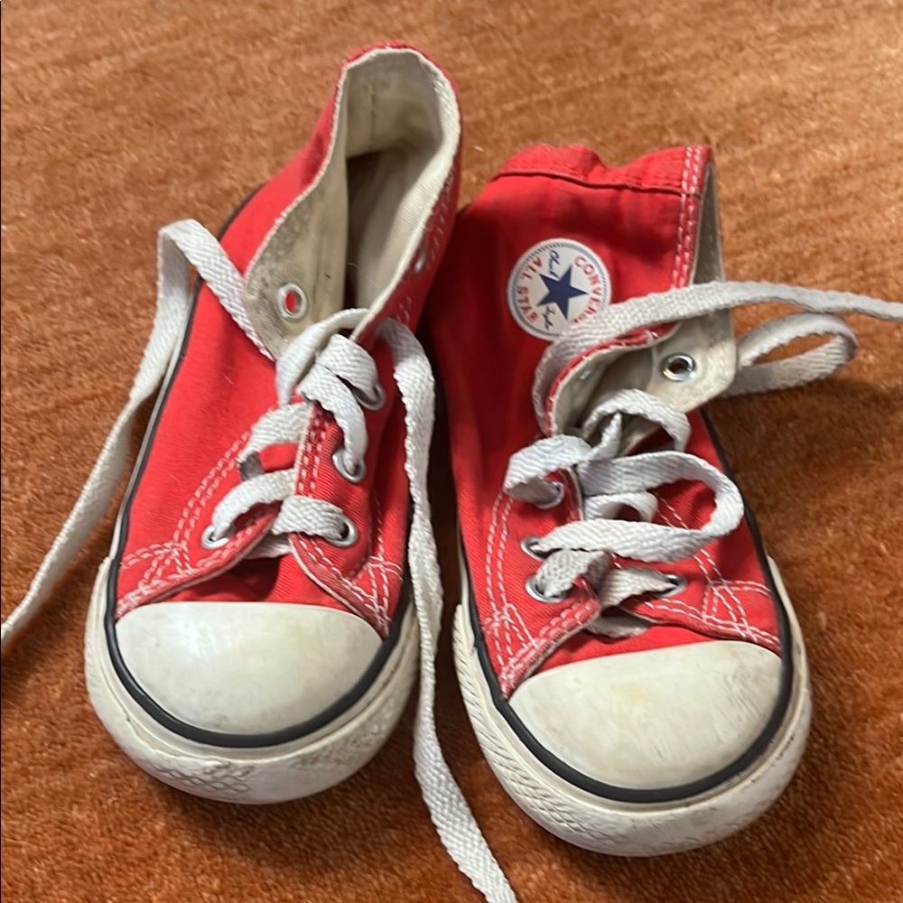 Converse Red and White High-Top Sneakers, size 8